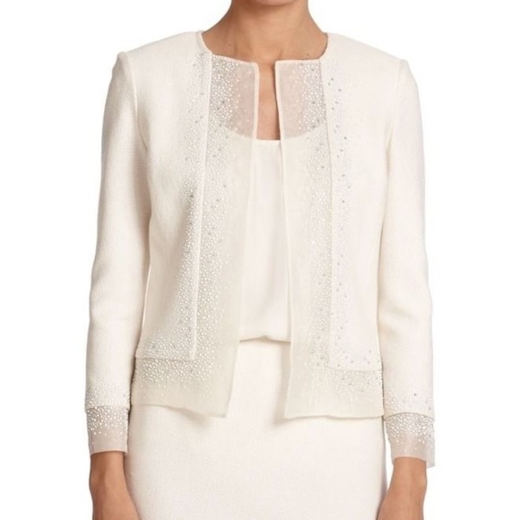 St. John Beaded Organza Trimmed Boucle Jacket Sz12 NWOT - Picture 15 of 15